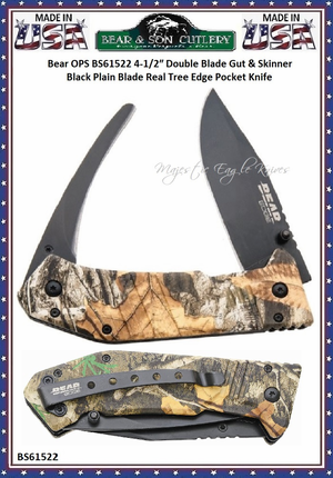 Bear & Son Cutlery BS61522 Bear 5" Double Blade Gut And Skinner 440 Stainless Steel Realtree Edge Plain Blade Aluminum Camo Handled Pocket Knife 