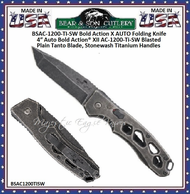 Bear & Son Cutlery BSAC-1200-TI-SW Bold Action X AUTO Folding Knife 4″ Auto Bold Action� XII AC-1200-Ti-SW Blasted Plain Tanto Blade, Stonewash Titanium Handles