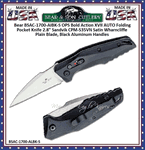 Bear & Son Cutlery BSAC-1700-AIBK-S Bear OPS Bold Action XVII AUTO Folding Pocket Knife 2.8" Sandvik CPM-S35VN Satin Wharncliffe Plain Blade, Black Aluminum Handles 