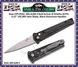 Bear & Son Cutlery BSAC-350-ALBK-S Bear OPS Bold Action III Stiletto AUTO 5" Closed 3-1/2" 14C28N Satin Plain Blade, Black Aluminum Handles
