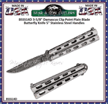 Bear & Son Cutlery BSSS14D Butterfly Knife 3-5.8" Damascus Steel Clip Point  Plain Blade Stainless Steel Handles