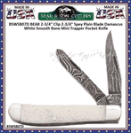 Bear & Son Cutlery BSWSB07D BEAR 2 3/4" Clip 2 3/4" Spey Plain Blade Damascus White Smooth Bone Mini Trapper Pocket Knife