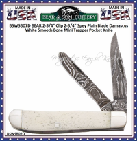 Bear & Son Cutlery BSWSB07D BEAR 2 3/4" Clip 2 3/4" Spey Plain Blade Damascus White Smooth Bone Mini Trapper Pocket Knife Bear & Son Cutlery BSWSB07D BEAR 2 3/4" Clip 2 3/4" Spey Plain Blade Damascus White Smooth Bone Mini Trapper Pocket Knife