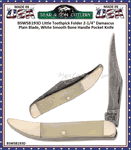 Bear & Son Cutlery BSWSB193D-1/2 Little Toothpick Folder 2-1/4" Damascus Plain Blade, White Smooth Bone Handle Pocket Knife