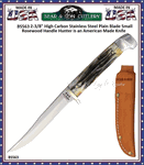 Bear & Sons Cutlery BS563 Fixed Blade Knife 3.15" Polished Clip Point, Genuine India Stag Handles w/ Nickel Silver Bolsters, Leather Sheath