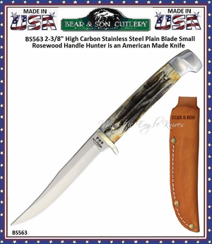 Bear & Sons Cutlery BS563 Fixed Blade Knife 3.15" Polished Clip Point, Genuine India Stag Handles w/ Nickel Silver Bolsters, Leather Sheath Bear & Sons Cutlery BS563 Fixed Blade Knife 3.15" Polished Clip Point, Genuine India Stag Handles w/ Nickel Silver Bolsters, Leather Sheath