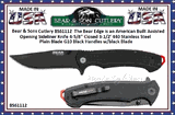 Bear & Sons Cutlery BS61112 The Bear Edge is an American Built Assisted  Opening Sideliner Knife 4-5/8" Closed 3-1/2' 440 Stainless Steel Plain Blade G10 Black Handles w/black Blade