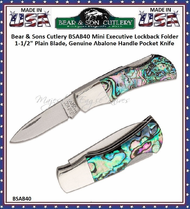 Bear & Sons Cutlery BSAB40 Mini Executive Lockback Folder 1-1/2" Plain Blade, Genuine Abalone Handle Pocket Knife