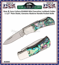 Bear & Sons Cutlery BSAB40 Mini Executive Lockback Folder 1-1/2" Plain Blade, Genuine Abalone Handle Pocket Knife Bear & Sons Cutlery BSAB40 Mini Executive Lockback Folder 1-1/2" Plain Blade, Genuine Abalone Handle Pocket Knife