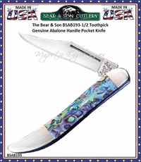 Bear & Sons Cutlery The Bear & Son AB193 1/2 Toothpick Genuine Abalone Handle Pocket Knife Bear & Sons Cutlery The Bear & Son AB193 1/2 Toothpick Genuine Abalone Handle Pocket Knife