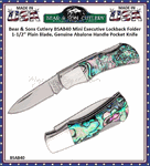 Bear & Sons Cutlery BSAB40 Mini Executive Lockback Folder 1-1/2" Plain Blade, Genuine Abalone Handle Pocket Knife