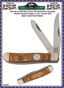 Bear & Sons Cutlery BSC207 2 3/4" Clip 2 3/4" Spey 1095 High Carbon Steel Plain Blades Heritage Walnut Handle Mini Trapper Pocket Knife