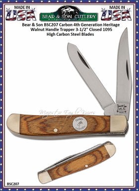 Bear & Sons Cutlery BSC207 2 3/4" Clip 2 3/4" Spey 1095 High Carbon Steel Plain Blades Heritage Walnut Handle Mini Trapper Pocket Knife