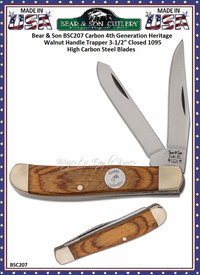 Bear & Sons Cutlery BSC207 2 3/4" Clip 2 3/4" Spey 1095 High Carbon Steel Plain Blades Heritage Walnut Handle Mini Trapper Pocket Knife Bear & Sons Cutlery BSC207 2 3/4" Clip 2 3/4" Spey 1095 High Carbon Steel Plain Blades Heritage Walnut Handle Mini Trapper Pocket Knife