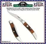 Bear & Sons Cutlery BSCRSB193-1/2 2-3/8″ 1095 Carbon Steel Plain Blade Little Toothpick Knife Red Stag Bone Handle Pocket Knife