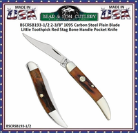 Bear & Sons Cutlery BSCRSB193-1/2 2-3/8″ 1095 Carbon Steel Plain Blade Little Toothpick Knife Red Stag Bone Handle Pocket Knife Bear & Sons Cutlery BSCRSB193-1/2 2-3/8″ 1095 Carbon Steel Plain Blade Little Toothpick Knife Red Stag Bone Handle Pocket Knife