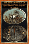 Beaver Buckle Co. Raised Alaskan Moose Belt Buckle Genuine Feather Background