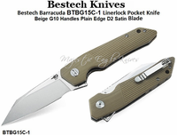 Bestech Knives Barracuda BG15C-1 Flipper Knife 3.5" D2 Satin/Stonewashed Two-Tone Modified Wharncliffe Blade, Beige G10 Handles Bestech Knives Barracuda BG15C-1 Flipper Knife 3.5" D2 Satin/Stonewashed Two-Tone Modified Wharncliffe Blade, Beige G10 Handles