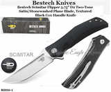 Bestech Knives BG05A-1 Bestech Scimitar Flipper 3.75" D2 Two-Tone Satin/Stonewashed Plane Blade, Textured Black G10 Handle Knife