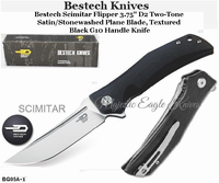 Bestech Knives BG05A-1 Bestech Scimitar Flipper 3.75" D2 Two-Tone Satin/Stonewashed Plane Blade, Textured Black G10 Handle Knife Bestech Knives BG05A-1 Bestech Scimitar Flipper 3.75" D2 Two-Tone Satin/Stonewashed Plane Blade, Textured Black G10 Handle Knife