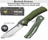 Bestech Knives BG05B-2 Bestech Scimitar Flipper 3.75" D2 Two-Tone Satin/Gray Blade, Green G10 Handle Knife Bestech Knives BG05B-2 Bestech Scimitar Flipper 3.75" D2 Two-Tone Satin/Gray Blade, Green G10 Handle Knife