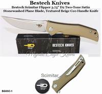 Bestech Knives BG05C-1 Bestech Scimitar Flipper 3.75" D2 Two-Tone Satin/Stonewashed Blade, Tan G10 Handle Knife Bestech Knives BG05C-1 Bestech Scimitar Flipper 3.75" D2 Two-Tone Satin/Stonewashed Blade, Tan G10 Handle Knife