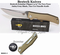 Bestech Knives BG05C-2 Bestech Scimitar Flipper 3.75" D2 Two-Tone Satin/Gray Blade, Tan G10 Handle Knife Bestech Knives BG05C-2 Bestech Scimitar Flipper 3.75" D2 Two-Tone Satin/Gray Blade, Tan G10 Handle Knife