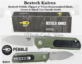 Bestech Knives BG07A Bestech Pebble Flipper Knife 3" VG10 Stonewashed Blade, Green and Black G10 Handle Knife