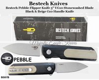 Bestech Knives BG07B Pebble Flipper Knife 3" VG10 Stonewashed Blade, Black and Beige G10 Handle Knife Bestech Knives BG07B Pebble Flipper Knife 3" VG10 Stonewashed Blade, Black and Beige G10 Handle Knife