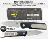 Bestech Knives BG07B Pebble Flipper Knife 3" VG10 Stonewashed Blade, Black and Beige G10 Handle Knife
