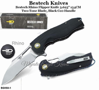 Bestech Knives BG08A-1 Bestech Rhino Flipper Knife 3.625" 154CM Stonewashed Two-Tone Blade, Black G10 Handle Knife Bestech Knives BG08A-1 Bestech Rhino Flipper Knife 3.625" 154CM Stonewashed Two-Tone Blade, Black G10 Handle Knife