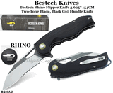 Bestech Knives BG08A-2 Bestech Rhino Flipper Knife 3.625" 154CM Two-Tone Blade, Black G10 Handle Knife