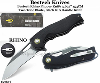 Bestech Knives BG08A-2 Bestech Rhino Flipper Knife 3.625" 154CM Two-Tone Blade, Black G10 Handle Knife Bestech Knives BG08A-2 Bestech Rhino Flipper Knife 3.625" 154CM Two-Tone Blade, Black G10 Handle Knife