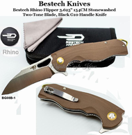 Bestech Knives BG08B-1 Bestech Rhino Flipper Knife 3.625" 154CM Stonewashed Two-Tone Blade, Beige G10 Handle Knife Bestech Knives BG08B-1 Bestech Rhino Flipper Knife 3.625" 154CM Stonewashed Two-Tone Blade, Beige G10 Handle Knife