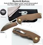Bestech Knives BG08B-1 Bestech Rhino Flipper Knife 3.625" 154CM Stonewashed Two-Tone Blade, Beige G10 Handle Knife Bestech Knives BG08B-1 Bestech Rhino Flipper Knife 3.625" 154CM Stonewashed Two-Tone Blade, Beige G10 Handle Knife