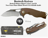 Bestech Knives BG08B-2 Bestech Rhino Flipper Knife 3.625" 154CM Two-Tone Blade, Brown G10 Handle Knife