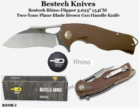Bestech Knives BG08B-2 Bestech Rhino Flipper Knife 3.625" 154CM Two-Tone Blade, Brown G10 Handle Knife Bestech Knives BG08B-2 Bestech Rhino Flipper Knife 3.625" 154CM Two-Tone Blade, Brown G10 Handle Knife