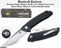 Bestech Knives BG09A-1 Bestech Spike Flipper 3.75" Black Two-Tone Blade, Black GRN Handle Knife Bestech Knives BG09A-1 Bestech Spike Flipper 3.75" Black Two-Tone Blade, Black GRN Handle Knife