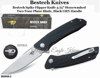 Bestech Knives BG09A-2 Bestech Spike Flipper Knife 3.75" Stonewashed Two-Tone Blade, Black GRN Handle Knife Bestech Knives BG09A-2 Bestech Spike Flipper Knife 3.75" Stonewashed Two-Tone Blade, Black GRN Handle Knife