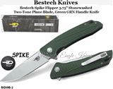 Bestech Knives BG09B-2 Bestech Spike Flipper Knife 3.75" Stonewashed Two-Tone Blade, Green GRN Handle Knife