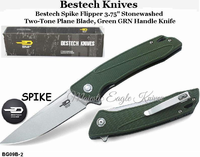 Bestech Knives BG09B-2 Bestech Spike Flipper Knife 3.75" Stonewashed Two-Tone Blade, Green GRN Handle Knife Bestech Knives BG09B-2 Bestech Spike Flipper Knife 3.75" Stonewashed Two-Tone Blade, Green GRN Handle Knife