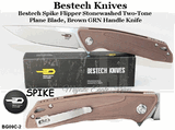 Bestech Knives BG09C-2 Bestech Spike Flipper Knife 3.75" Stonewashed Two-Tone Blade, Brown GRN Handle Knife