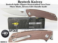 Bestech Knives BG09C-2 Bestech Spike Flipper Knife 3.75" Stonewashed Two-Tone Blade, Brown GRN Handle Knife Bestech Knives BG09C-2 Bestech Spike Flipper Knife 3.75" Stonewashed Two-Tone Blade, Brown GRN Handle Knife