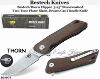 Bestech Knives BG10C-2 Bestech Thorn Flipper Knife 3.25" Stonewashed Two-Tone Blade, Brown G10 Handle Knife Bestech Knives BG10C-2 Bestech Thorn Flipper Knife 3.25" Stonewashed Two-Tone Blade, Brown G10 Handle Knife
