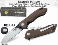 Bestech Knives BG11C-1 Bestech Beluga Flipper Knife 3.25" Black Two-Tone Blade, Brown G10 Handle Knife Bestech Knives BG11C-1 Bestech Beluga Flipper Knife 3.25" Black Two-Tone Blade, Brown G10 Handle Knife