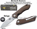 Bestech Knives BG11C-2 Bestech Beluga Flipper Knife 3.25" Stonewashed Two-Tone Blade, Brown G10 Handle Knife Bestech Knives BG11C-2 Bestech Beluga Flipper Knife 3.25" Stonewashed Two-Tone Blade, Brown G10 Handle Knife