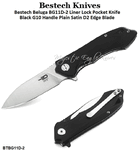 Bestech Knives BG11D-2 Beluga Flipper Pocket Knife 3.125" D2 Satin/Stonewashed Two-Tone Plain Blade, Black G10 Handles  