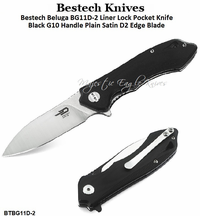 Bestech Knives BG11D-2 Beluga Flipper Pocket Knife 3.125" D2 Satin/Stonewashed Two-Tone Plain Blade, Black G10 Handles Bestech Knives BG11D-2 Beluga Flipper Pocket Knife 3.125" D2 Satin/Stonewashed Two-Tone Plain Blade, Black G10 Handles