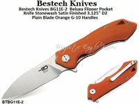 Bestech Knives BG11E-2 Beluga Flipper Pocket Knife Stonewash Satin Finished 3.125" D2 Plain Blade Orange G-10 Handles Bestech Knives BG11E-2 Beluga Flipper Pocket Knife Stonewash Satin Finished 3.125" D2 Plain Blade Orange G-10 Handles