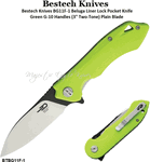 Bestech Knives BG11F-1 Beluga Liner Lock Pocket Knife Green G-10 Handles (3" Two-Tone) Plain Blade